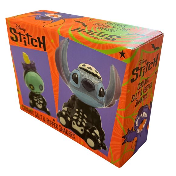Disney Halloween Stitch &‎ Scrump Skeleton Ceramic Salt & Pepper Shaker Set: New - Picture 5 of 7